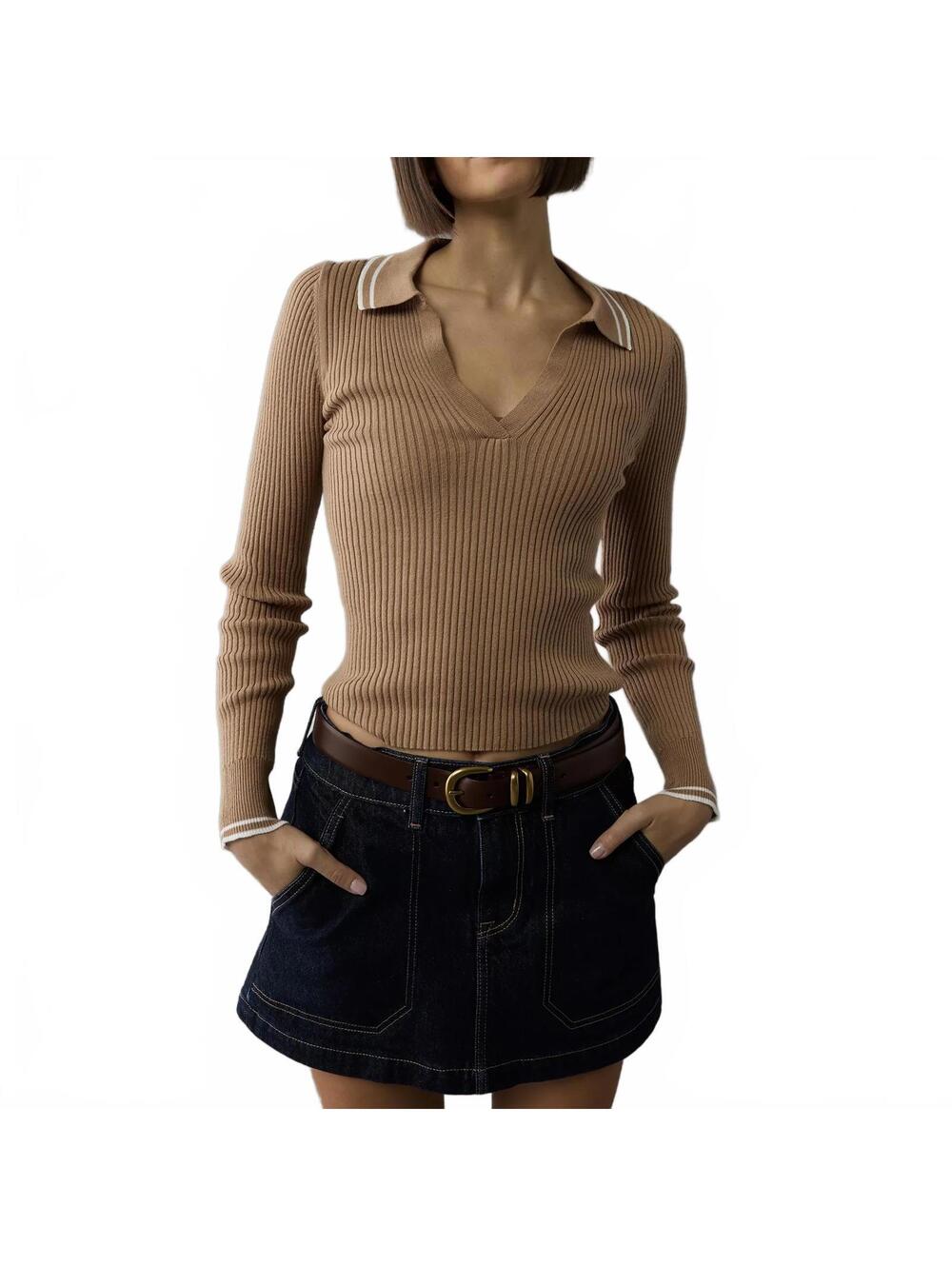 AE Long-Sleeve Collared Polo Sweater American Eagle Tan Sand NWT Medium